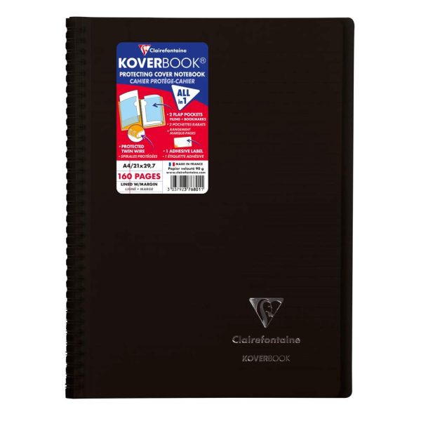 Cahier reliure int&eacute;grale enveloppante Koverbook A4 160 pages lign&eacute; + marge couverture polypropyl&egrave;ne transparent