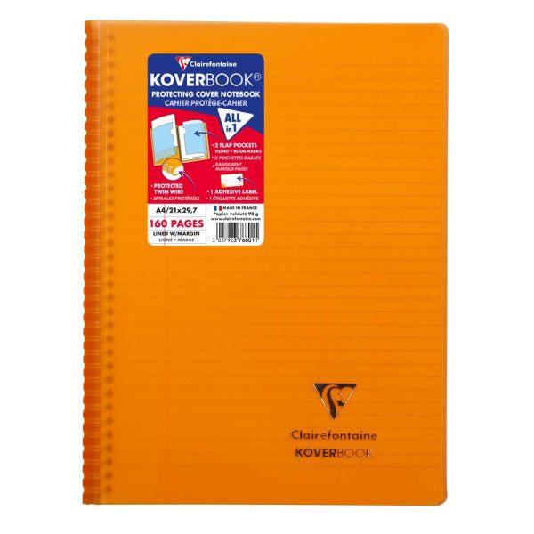 Cahier reliure int&eacute;grale enveloppante Koverbook A4 160 pages lign&eacute; + marge couverture polypropyl&egrave;ne transparent