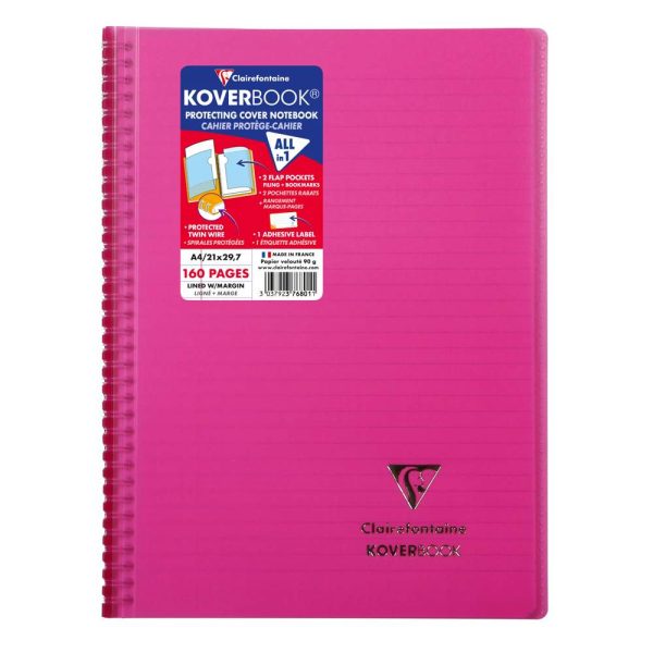 Cahier reliure int&eacute;grale enveloppante Koverbook A4 160 pages lign&eacute; + marge couverture polypropyl&egrave;ne transparent