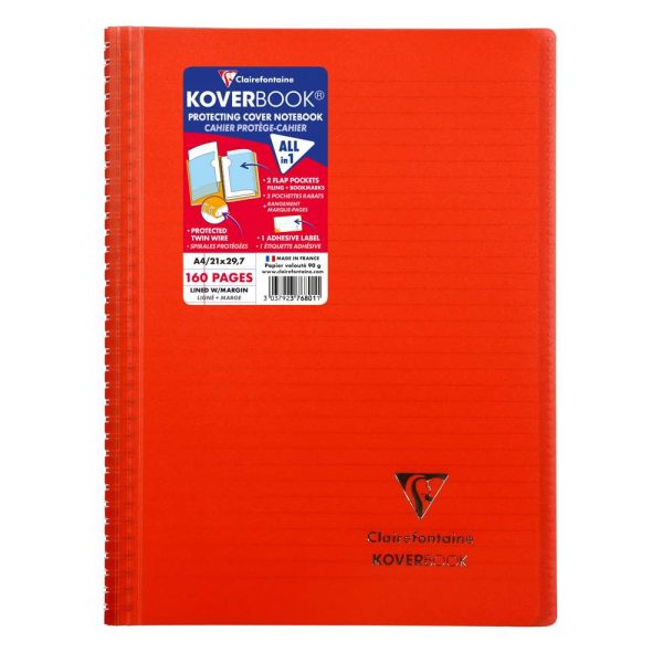 Cahier reliure int&eacute;grale enveloppante Koverbook A4 160 pages lign&eacute; + marge couverture polypropyl&egrave;ne transparent