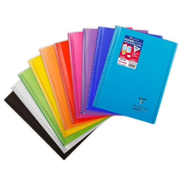 Cahier reliure int&eacute;grale enveloppante Koverbook 24x32cm 100 pages grands carreaux couverture polypropyl&egrave;ne transparent