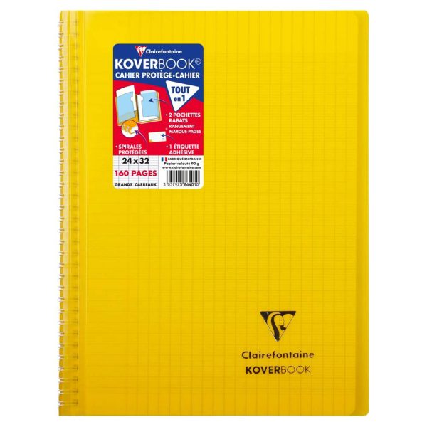 Cahier reliure int&eacute;grale enveloppante Koverbook 24x32cm 160 pages grands carreaux couverture polypropyl&egrave;ne transparent