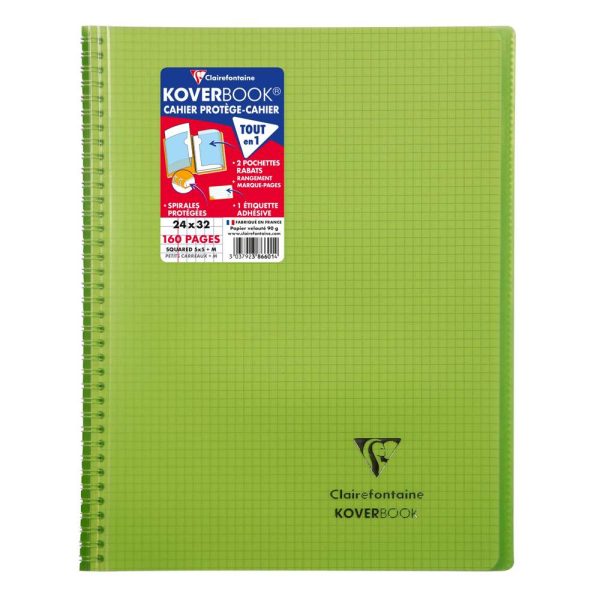 Cahier reliure int&eacute;grale enveloppante Koverbook 24x32cm 160 pages petits carreaux couverture polypropyl&egrave;ne transparent