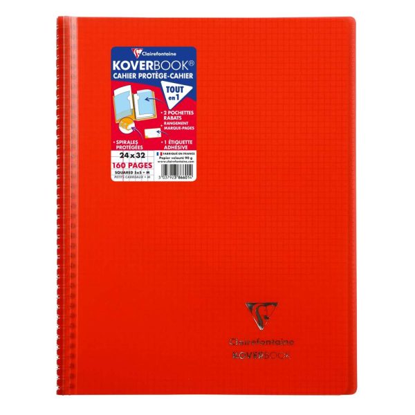 Cahier reliure int&eacute;grale enveloppante Koverbook 24x32cm 160 pages petits carreaux couverture polypropyl&egrave;ne transparent