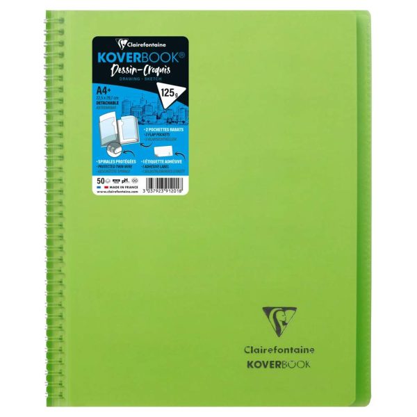 Cahier dessin/croquis Koverbook reliure int&eacute;grale enveloppante A4+ 100 pages papier blanc 125 g couverture polypropyl&egrave;ne transparent