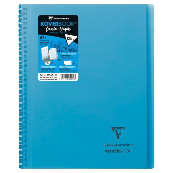Cahier dessin/croquis Koverbook reliure int&eacute;grale enveloppante A4+ 100 pages papier blanc 125 g couverture polypropyl&egrave;ne transparent