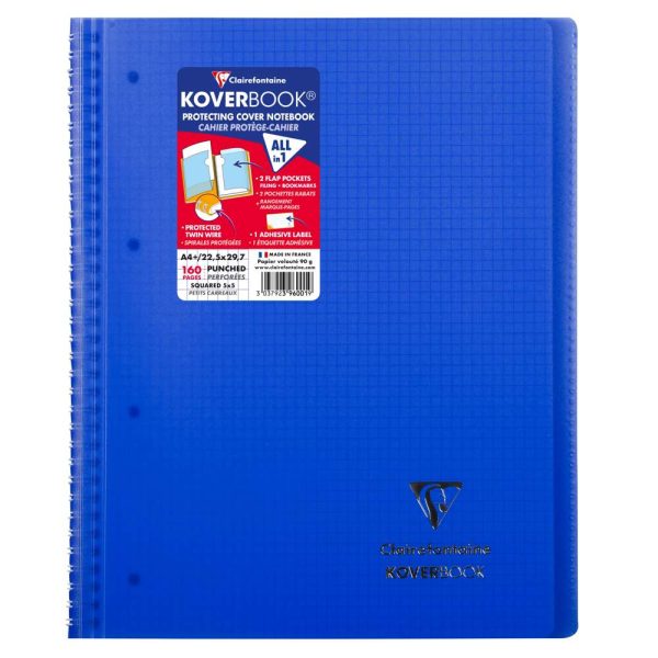Cahier reliure int&eacute;grale enveloppante Koverbook A4+ 160 pages petits carreaux d&eacute;tachables perfor&eacute; 4 trous couverture polypropyl&egrave;ne transparent