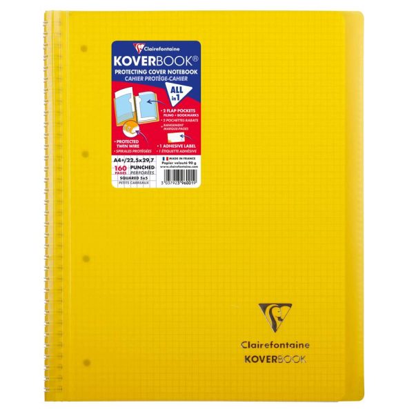 Cahier reliure int&eacute;grale enveloppante Koverbook A4+ 160 pages petits carreaux d&eacute;tachables perfor&eacute; 4 trous couverture polypropyl&egrave;ne transparent