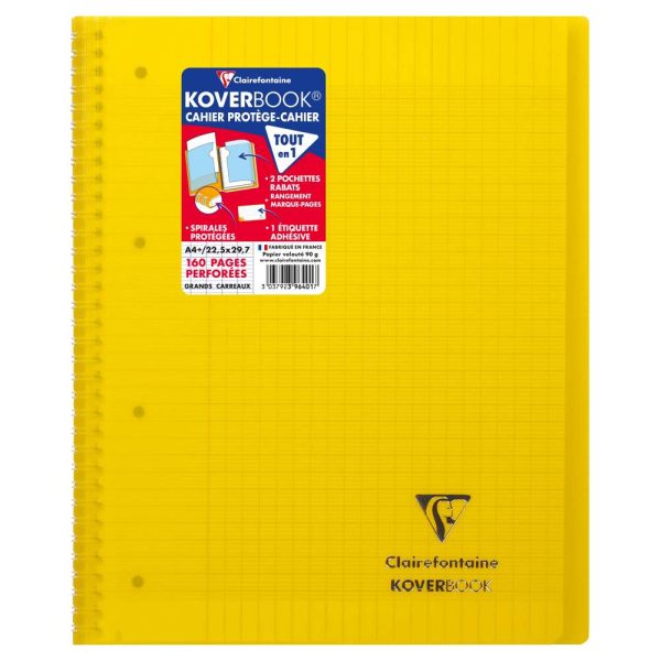 Cahier reliure int&eacute;grale enveloppante Koverbook A4+ 160 pages grands carreaux d&eacute;tachables perfor&eacute; 4 trous couverture polypropyl&egrave;ne transparent