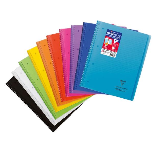 Cahier reliure int&eacute;grale enveloppante Koverbook A4+ 160 pages lign&eacute; sans marge d&eacute;tachables perfor&eacute; 4 trous couverture polypropyl&egrave;ne transparent