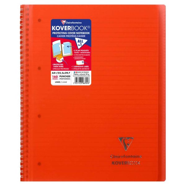 Cahier reliure int&eacute;grale enveloppante Koverbook A4+ 160 pages lign&eacute; sans marge d&eacute;tachables perfor&eacute; 4 trous couverture polypropyl&egrave;ne transparent