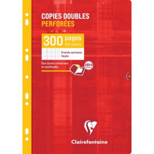 Copies doubles perfor&eacute;es-blanc A4 grands carreaux 300 pages