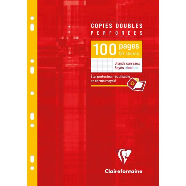 Copies doubles sous &eacute;tui A4 100 pages perfor&eacute;es grands carreaux