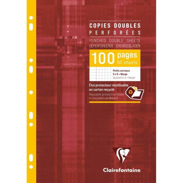 Copies doubles sous &eacute;tui A4 100 pages perfor&eacute;es petits carreaux + marge