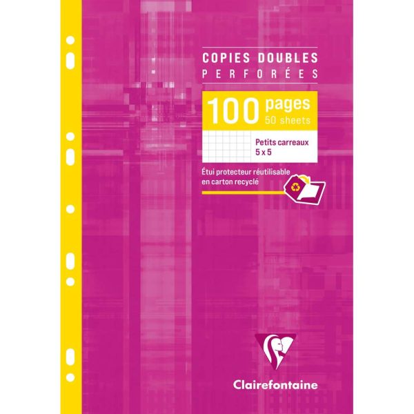 Copies doubles sous &eacute;tui A4 100 pages perfor&eacute;es petits carreaux