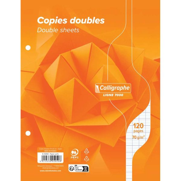 Copies doubles sous film 7000 17&times;22 cm 120 pages perfor&eacute;es 2 trous grands carreaux 70 g