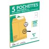 Paquet de 5 Pochettes Kraft Arm&eacute; Brun 24-260x330 mm avec Soufflet de 30 mm - Auto-Adh&eacute;sives - 130g/m2