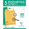 Paquet de 5 Pochettes Kraft Arm&eacute; Brun 24-260x330 mm avec Soufflet de 30 mm - Auto-Adh&eacute;sives - 130g/m2