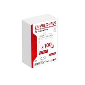 Paquet de 100 Enveloppes Blanches C6-114x162mm - Auto-Adh&eacute;sives - 80g/m2