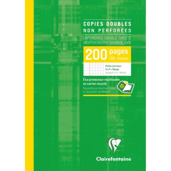 Copies doubles sous &eacute;tui A4 200 pages non perfor&eacute;es petits carreaux + marge