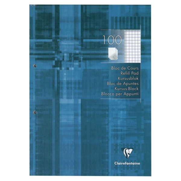 Bloc de cours encoll&eacute; grand c&ocirc;t&eacute; A4 200 pages d&eacute;tachables perfor&eacute;es 2 trous petits carreaux