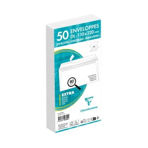 Paquet de 50 Enveloppes Blanches DL-110x220mm - Auto-Adh&eacute;sives - 80g/m2 - Caisse de 2000 enveloppes.