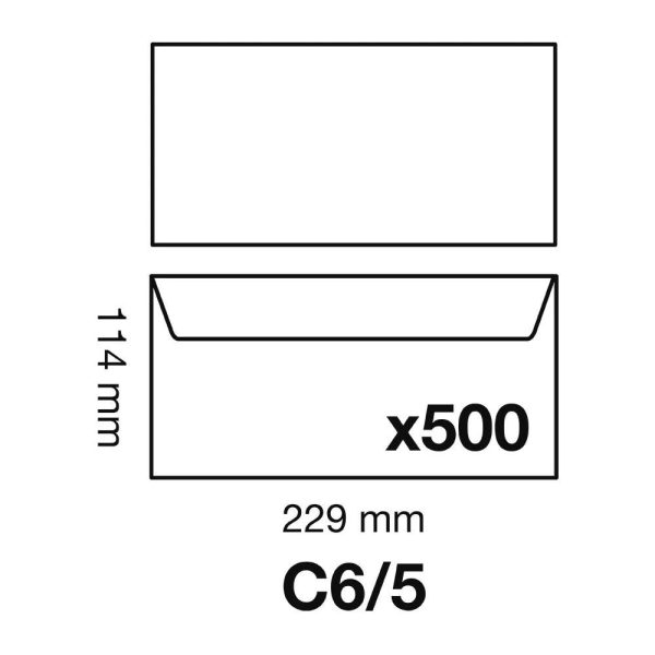 Boite de 500 Enveloppes Blanches C6/5-114x229mm &ndash; Auto-Adh&eacute;sives &ndash; 80g/m2