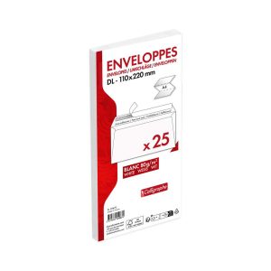 Paquet de 25 Enveloppes Blanches DL- 110x220mm - Auto-Adh&eacute;sives - 80g/m2