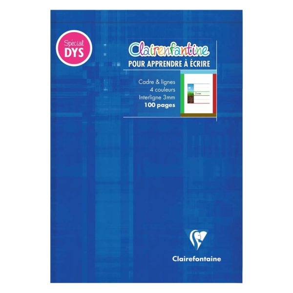 Bloc d&rsquo;&eacute;criture sp&eacute;cial Dys encoll&eacute; en-t&ecirc;te A5 100 pages d&eacute;tachables cadre et lignes 4 couleurs Interligne 3 mm