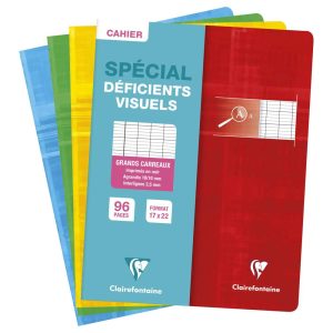 Cahier piqu&eacute; d&eacute;ficients visuels 17x22cm 96 pages grands carreaux noirs 2,5mm agrandis 10x10 Couleur al&eacute;atoire