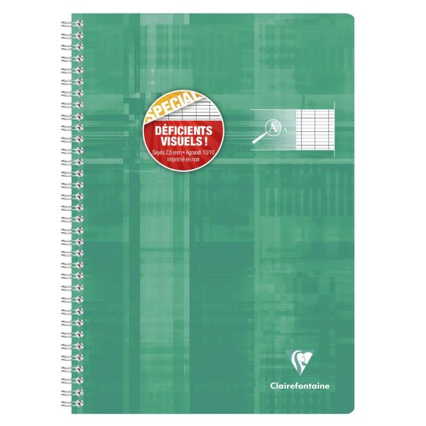 Cahier reliure int&eacute;grale d&eacute;ficients visuels A4 100 pages grands carreaux noirs 2,5mm agrandis 10&times;10 Couleur al&eacute;atoire