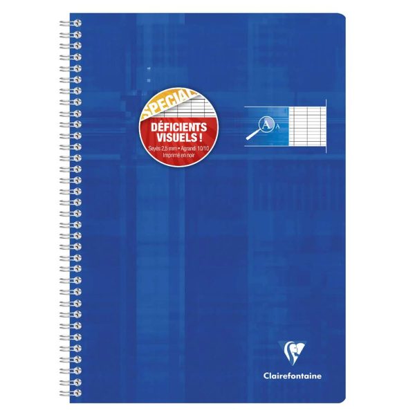 Cahier reliure int&eacute;grale d&eacute;ficients visuels A4 100 pages grands carreaux noirs 2,5mm agrandis 10&times;10 Couleur al&eacute;atoire