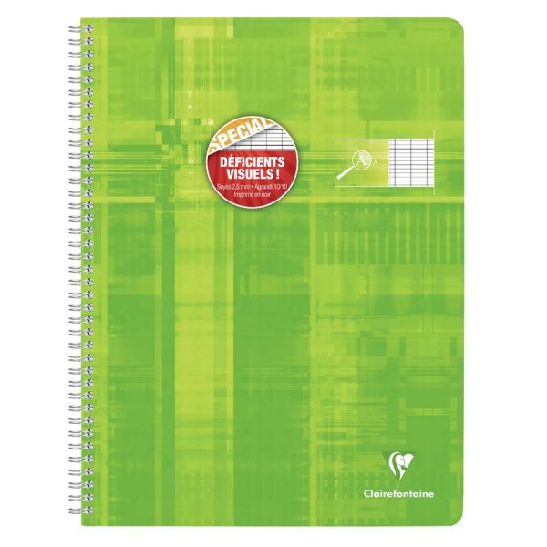 Cahier reliure int&eacute;grale d&eacute;ficients visuels 24x32cm 100 pages grands carreaux noirs 2,5mm agrandis 10&times;10 Couleur al&eacute;atoire
