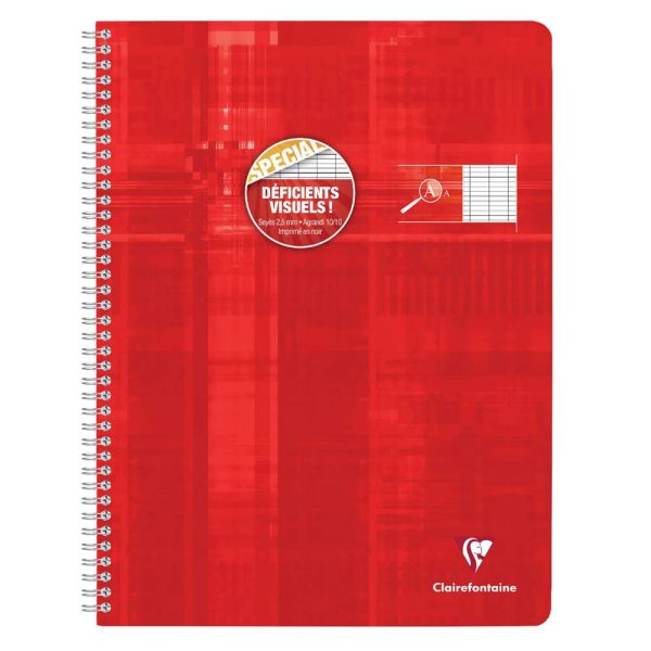 Cahier reliure int&eacute;grale d&eacute;ficients visuels 24x32cm 100 pages grands carreaux noirs 2,5mm agrandis 10&times;10 Couleur al&eacute;atoire