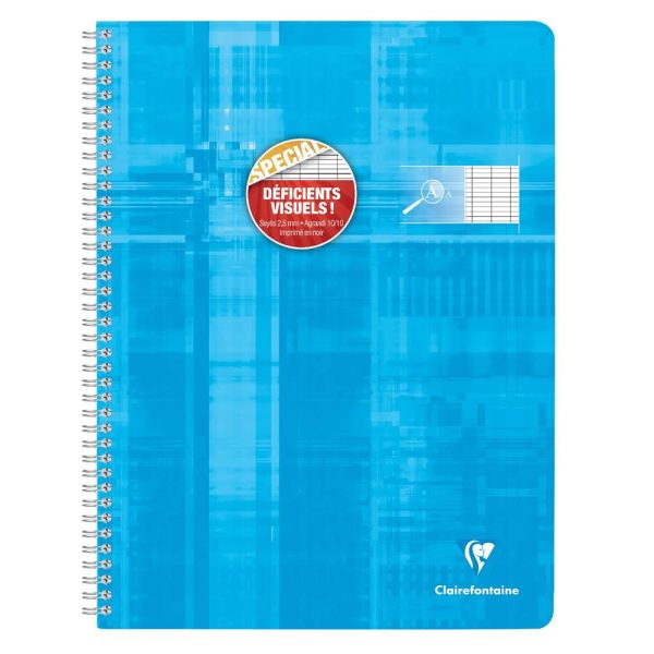 Cahier reliure int&eacute;grale d&eacute;ficients visuels 24x32cm 100 pages grands carreaux noirs 2,5mm agrandis 10&times;10 Couleur al&eacute;atoire