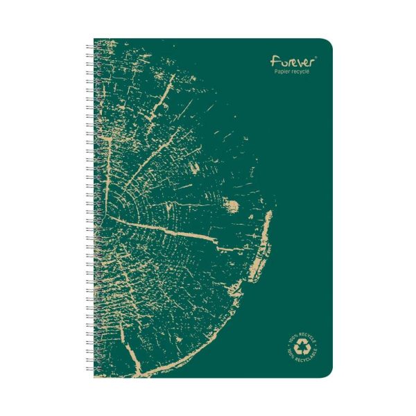 Cahier reliure int&eacute;grale FOREVER PREMIUM 100% recycl&eacute; A4 120 pages d&eacute;tachables micro-perfor&eacute;es petits carreaux papier recycl&eacute; blanc 90 g