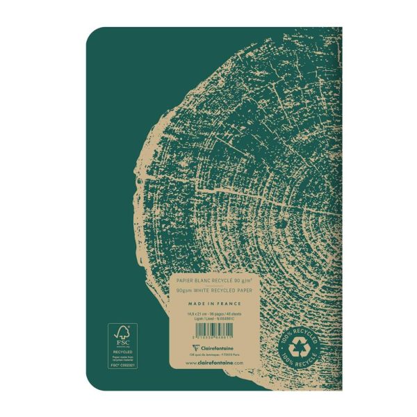 Carnet piqu&eacute; FOREVER PREMIUM 100% recycl&eacute; A5 96 pages lign&eacute; papier recycl&eacute; blanc 90 g