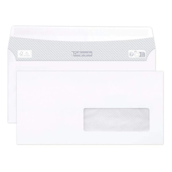 Boite de 500 Enveloppes Blanches DL-110x220mm -Auto-Adh&eacute;sives &ndash; 80g/m2 &ndash; Fen&ecirc;tre Papier Cristal 35&times;100 (position 20/20)