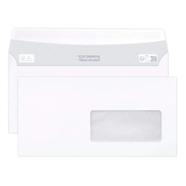 Boite de 500 Enveloppes Blanches DL-110x220mm &ndash; Auto-Adh&eacute;sives &ndash; 80g/m2 &ndash; Fen&ecirc;tre Papier Cristal 45&times;100 (position 20/20)