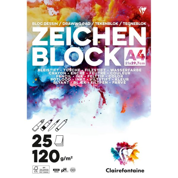 Bloc Zeichenblock encoll&eacute; 25F A4 120g