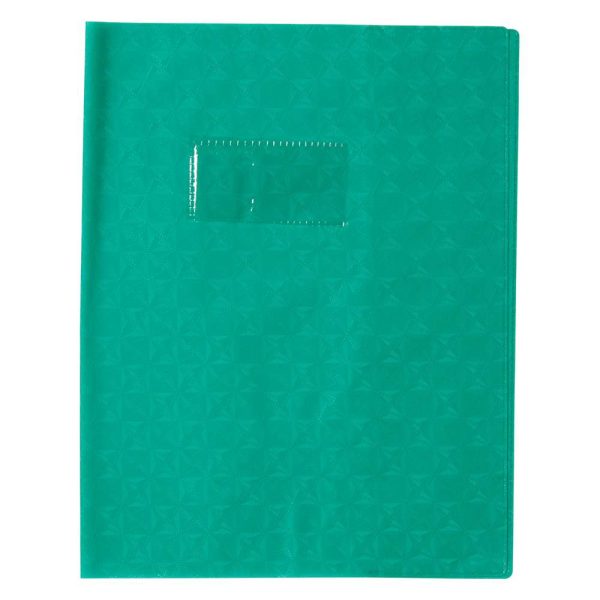 Prot&egrave;ge-cahiers grain losange PVC 18/100&egrave;me avec porte-&eacute;tiquette 17&times;22 cm
