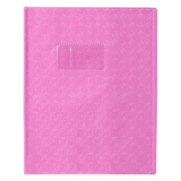 Prot&egrave;ge-cahiers grain losange PVC 18/100&egrave;me avec porte-&eacute;tiquette 17&times;22 cm