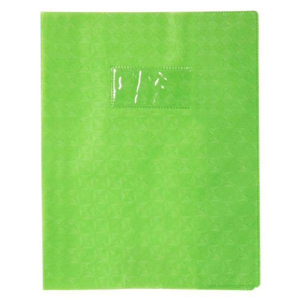 Prot&egrave;ge-cahiers grain losange PVC 18/100&egrave;me avec porte-&eacute;tiquette 17&times;22 cm
