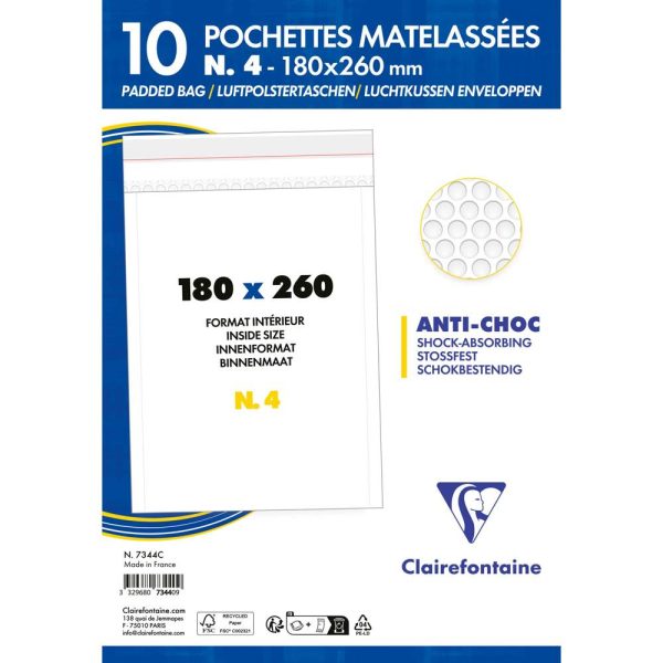 Paquet de 10 Pochettes Blanches Matelass&eacute;es de Film &agrave; Bulles 180&times;260 mm &ndash; Auto-adh&eacute;sives