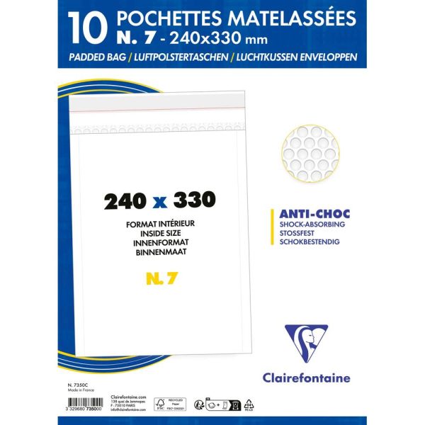 Paquet de 10 Pochettes Blanches Matelass&eacute;es de Film &agrave; Bulles 240&times;330 mm &ndash; Auto-adh&eacute;sives