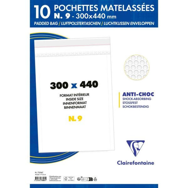 Paquet de 10 Pochettes Blanches Matelass&eacute;es de Film &agrave; Bulles 300&times;440 mm &ndash; Auto-adh&eacute;sives
