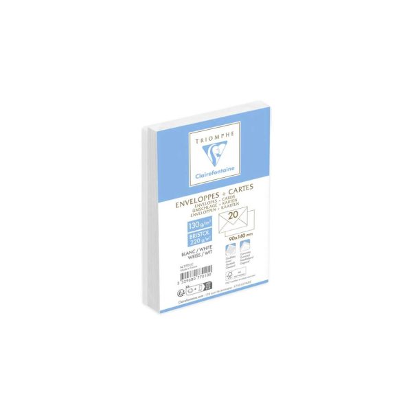 Combin&eacute; Triomphe comprenant 20 Enveloppes Blanches Doubl&eacute;s 90x140mm &ndash; Gomm&eacute;es &ndash; 130g/m2 + 20 Cartes Bristol Blanches 82x128mm 220g/m2