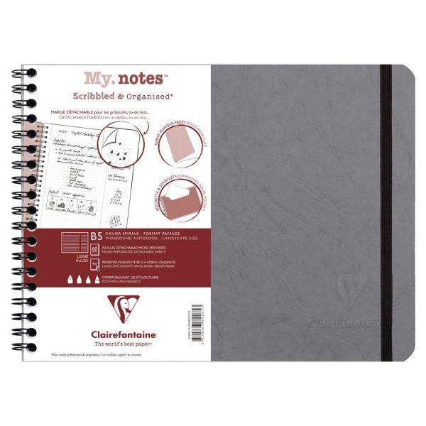 My.Notes Age Bag cahier reliure int&eacute;grale &agrave; marges d&eacute;tachables B5 paysage 120 pages d&eacute;tachables lign&eacute; + cadre en-t&ecirc;te