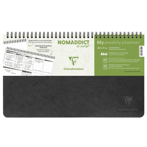 My.weekly.planner Age Bag cahier reliure int&eacute;grale en-t&ecirc;te 29,7&times;17 cm 120 pages d&eacute;tachables Semainier de bureau non dat&eacute; et r&eacute;glure DOT au verso