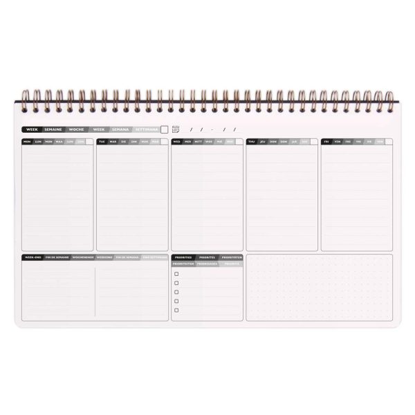 My.weekly.planner Age Bag cahier reliure int&eacute;grale en-t&ecirc;te 29,7&times;17 cm 120 pages d&eacute;tachables Semainier de bureau non dat&eacute; et r&eacute;glure DOT au verso